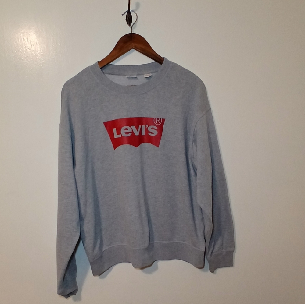 Levi's Gray Crewneck Sweater with Red Logo